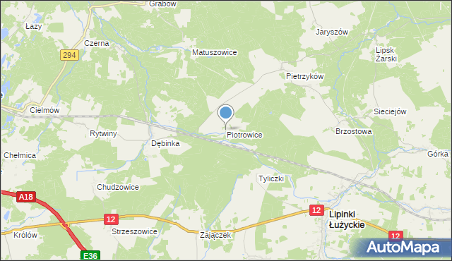 mapa Piotrowice, Piotrowice gmina Lipinki Łużyckie na mapie Targeo